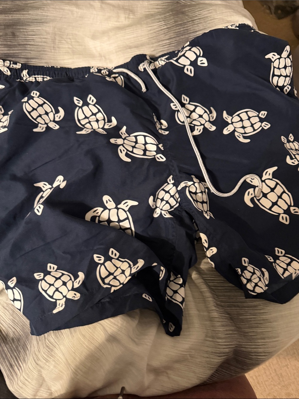 Kirklands Navy Swim Trunks with White Turtle Print